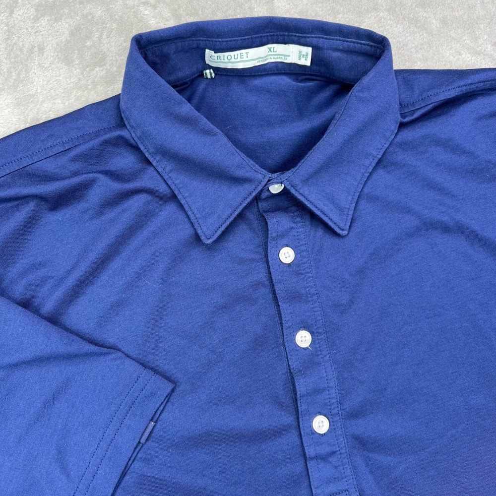 Criquet Players Polo Shirt Mens XL Navy Blue Solid Pima Cotton Polyester Stretch